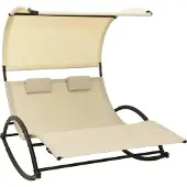 Syfax Doppel-Sonnenliege mit Sonnendach Textilene Creme