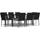vidaXL 9-tlg. Garten-Essgruppe mit Kissen Poly Rattan und Stahl