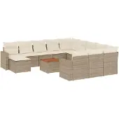 vidaXL 13-tlg. Garten-Sofagarnitur mit Kissen Beige Poly Rattan