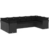 vidaXL 10-tlg. Garten-Sofagarnitur mit Kissen Schwarz Poly Rattan