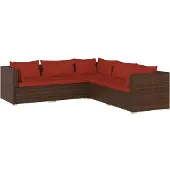 vidaXL 5-tlg. Garten-Lounge-Set mit Kissen Poly Rattan Braun
