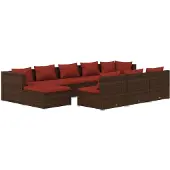 vidaXL 10-tlg. Garten-Lounge-Set mit Kissen Braun Poly Rattan