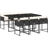 vidaXL 7-tlg. Garten-Essgruppe mit Kissen Schwarz Poly Rattan