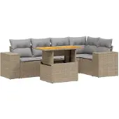 vidaXL 6-tlg. Garten-Sofagarnitur mit Kissen Beige Poly Rattan