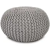 Amagohome Strickhocker XXL Pouf Ø55 H37cm Bodenkissen Sitzpouf Baumwolle nachhaltig : hellgrau