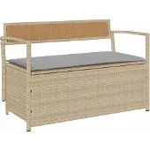 vidaXL Gartenbank mit Stauraum und Kissen Beige Poly Rattan