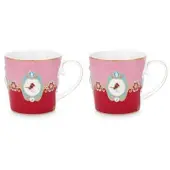 Pip studio Tasse Home Mugs Large Love Birds Medallion Red-Pink (2er Set)