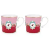 Pip studio Tasse Home Mugs Small Love Birds Medallion Red-Pink (2er Set)