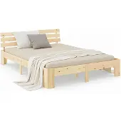 Homestyle4u Holzbett 140x200 mit Lattenrost Massives Kieferbett Natur Doppelbett
