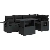 vidaXL 6-tlg. Garten-Sofagarnitur mit Kissen Schwarz Poly Rattan