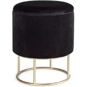 Bizzotto Hocker Polina in Samt-Optik, modern mit Stauraum, rund, schwarz, goldfarbenes Gestell