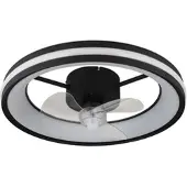 Globo Deckenventilator Deckenlampe Wohnzimmerleuchte Esszimmerleuchte Schlafzimmerlampe, Metall Kunststoff schwarz, dimmbar Fernbedienung Rechts-/Linkslauf, LED 30W 2215Lm 2700-6500K, D 49,5 cm