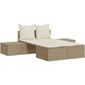 Syfax Doppel-Sonnenliege mit Auflagen Beige Poly Rattan