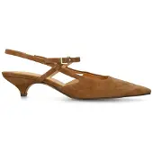 Manfield Cognacfarbene Veloursleder-Slingbacks mit Kitten Heel | Größe 38