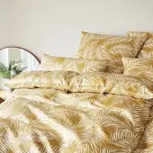 Elegante Mako-Satin Bettwäsche Maison Leaves gold Kissenbezug einzeln 80x80 cm - gelb