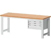 Bott Werkbank cubio, manuell höhenverstellbar, Rotbuche-Arbeitsplatte 40 mm, B 2000 x T 750 x H 740-1140 mm, Stahlgestell, lichtgrau RAL 7035