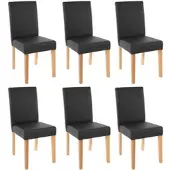 Mendler 6er-Set Esszimmerstuhl Stuhl Küchenstuhl Littau Kunstleder, schwarz matt, helle Beine
