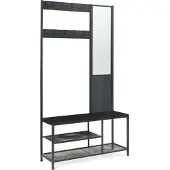 En.casa Garderobe 'Napinerg' mit Spiegel Schuhregal und Sitzbank 185 x 98 x 34 cm Schwarz