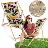 AllBags Liegestuhl klappbar aus Holz mit floralem Collage-Motiv – Klappstuhl Klappliege Sonnenstuhl Strandstuhl Gartenliege
