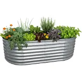 Relaxdays Hochbeet, verzinktes Metall, Blumen, Pflanzen & Gemüse, HxBxT: 60 x 200 x 100 cm, ovales Pflanzenbeet, silber