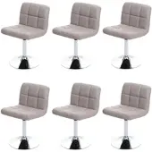 Mendler 6er-Set Esszimmerstuhl Drehstuhl Stuhl Kavala Kunstleder Chrom taupe-grau