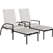 Syfax Sonnenliegen 2 Stk. mit Fußhocker PE-Rattan Schwarz