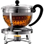 Bodum Teekanne Set Chambord Mit Kunststofffilter und Rechaud Silber 1,3 L (3-teilig)