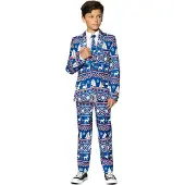 Suitmeister Christmas Blue Nordic - Kids Kerstpak - Kerst Outfit - Blauw - 8-10 jaar - Maat M