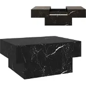 En.casa Ausziehbarer Couchtisch 'Lens' mit Stauraum 80 x 60 x 36 cm Marmoroptik, schwarz