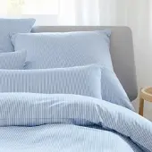Elegante Mako-Satin Bettwäsche Hamburger Streifen 155x220 cm + 40x80 cm | blau - blau