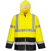 Portwest Klassische Kontrast Warnschutz-Regenjacke Gelb/Schwarz XXL