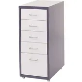 Mendler Rollcontainer Boston T851, Schubladenschrank Stahlschrank, 69x28x41cm 5 Schubladen ~ dunkelgrau weiß