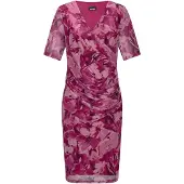 Goldner Abendkleid "Kurzgröße Wickelkleid mit Blumenmuster" Ohne Taschen Wickeloptik am Oberteil