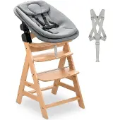 Hauck Alpha Newborn Set Pro, Multifunktions-Hochstuhl, Harter Sitz, Grau, Holz, Einfarbig, 5-Punkt, Junge/Mädchen