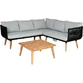 Mendler Garten-Garnitur MCW-L30, Garnitur Sitzgruppe Lounge-Set Sofa, Akazie Holz MVG- Polster hellgrau