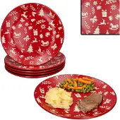 MamboCat 6er Set Advent Speiseteller Ø27cm Steingut Rot Creme Weihnachten Essteller