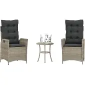 vidaXL 3-tlg. Bistro-Set mit Kissen Hellgrau Poly Rattan