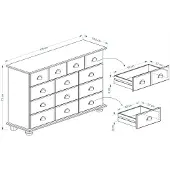 Idimex Schubladenschrank COLMAR, Natur - Apothekerkommode mit Muschelgriffen aus Metall. 11 Schubladen, Sideboard im Landhausstil, Kiefer Massivholz