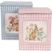 Clayre & Eef Blechdose-Aufbewahrungsbox 21x15x25 / 18x13x22 cm Blau Rosa Metall Kaninchen