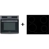 Respekta Backofen Herd Kochfeld Herdset Induktion Einbau Black Steel Timer