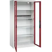 C+P Akkuladeschrank Acurado, abschließbar, mit Inneneinrichtung, B 930 x T 500 x H 1950 mm, Stahl, rubinrot RAL 3003/lichtgrau RAL 7035