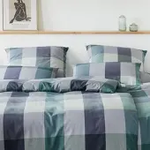 Elegante Soft-Flanell Bettwäsche Derby marinegrün 160x210 cm + 65x100 cm - blau;grün;grau