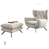 KAWOLA Sessel CHARME Hochlehnsessel Cord cremeweiß mit Hockerbank