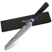 WOLFCUT - Damaskus Brotmesser 20 cm Klinge 73-lagiger japanischer Damaszenerstahl mit Geschenkbox