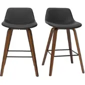 Miliboo Barhocker skandinavisches Design schwarz und Holz H65 cm (2er-Set) NONIE