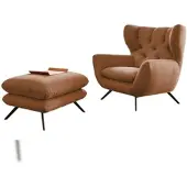 KAWOLA Sessel CHARME Hochlehnsessel Cord rost mit Hockerbank