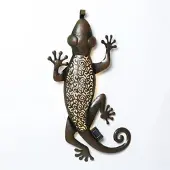 MARELIDA LED Solar Gartendeko GECKO - 15 warmweiße LED - H: 72cm - Dämmerungssensor - braun