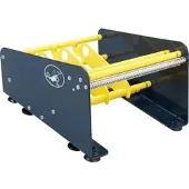 König Werbeanlagen Tisch-Etikettenspender mit 3 Rollenteilern, blau, Stahl, Nutzbreite 212mm