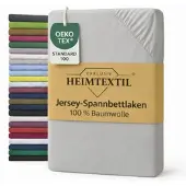 EXKLUSIV HEIMTEXTIL Jersey Spannbettlaken 90 x 200 cm Silber 100% Baumwolle Öko - Tex Zertifiziert Bed-Sheet Bettlaken Spannbetttuch