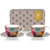 Pip studio Kaffeebecher Home Tassen und Untertassen Blooming Tales Fantasy Khaki (2er Set)